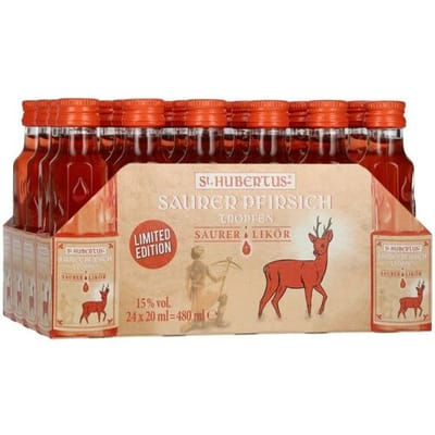 Sint-Hubertuslikeur St. Hubertus SAURER PFIRSICH Tropfen Saurer-Likör Limited Edition 15% Vol. 24x0,02l
