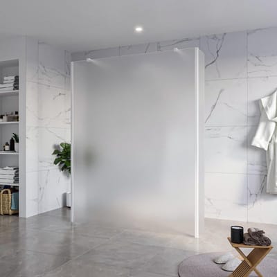FugaFlow Eccelente Vetro Vrijstaande inloopdouche badkamer - 160x200cm - Glas mat - antikalk - 8mm veiligheidsglas - 2 zijwanden 30cm - met wandarmen en hoekprofielen - Wit mat -
