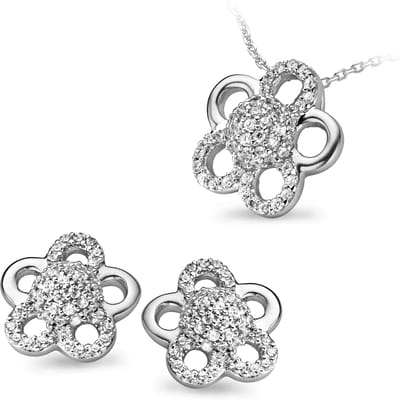 Orphelia Dames 925 Sterling Zilveren Set: Ketting-Hanger + Oorbellen - Zilver SET-5096