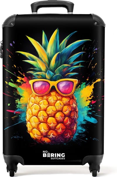 NoBoringSuitcases.com® - Handbagage koffer lichtgewicht - Reiskoffer trolley - Zomerse ananas met zonnebril - Rolkoffer met wieltjes - Past binnen 55x40x20 en 55x35x25