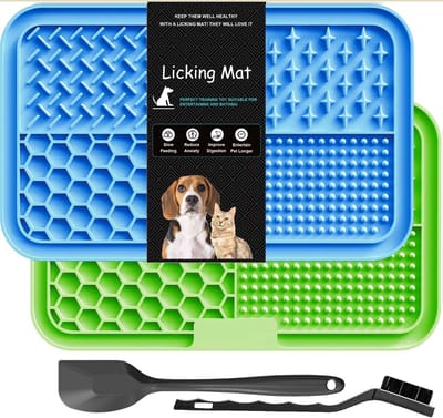 BOTC Likmat Hond met Silicone spatulas - 4-Delig Likmat Voermat Hond - voermat - Slowfeeder Hond - Blauw en Groen