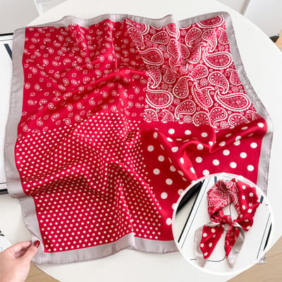 Dames Sjaal - Sjaals - Stola - Vierkante doek - Elegant Stijlvol Dames haar sjaal - Satijn zijde - Hals sjaaltje - Sjaaltje Satijn - Neksjaaltje - Omslagdoek Modesjaals - Neksjaal - Klein Sjaaltje -Dubbele Grote Cashew Golfpunt - Rood Wit-70*70CM