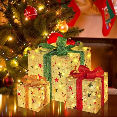 LED Cadeau Dozen Set van 3 - Verlichte Kerstdecoratie met Timer en 8 Modi voor Kerstmis, Advent en Winterse Sfeer