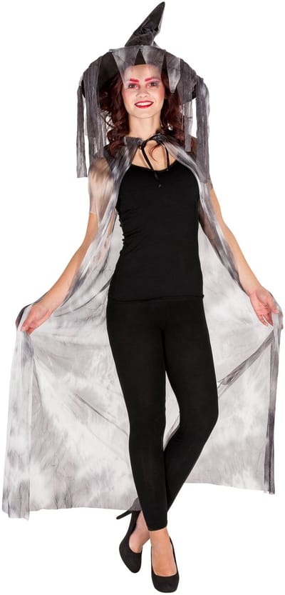 dressforfun - heksencape met punthoed S - verkleedkleding kostuum halloween verkleden feestkleding carnavalskleding carnaval feestkledij partykleding - 300028