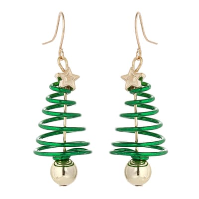 Marama - oorbellen Kerstboom - dames oorhangers - kerst - nikkelvrij - groen - goud - glinsterend - damesoorbellen
