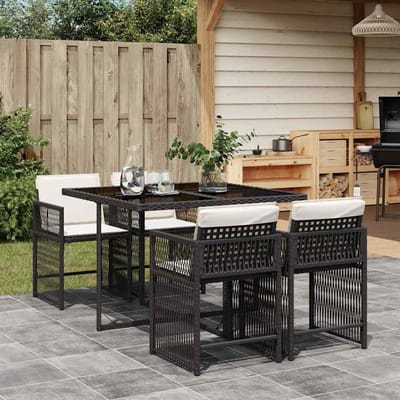 vidaXL - 5-delige - Tuinset - met - kussens - poly - rattan - zwart