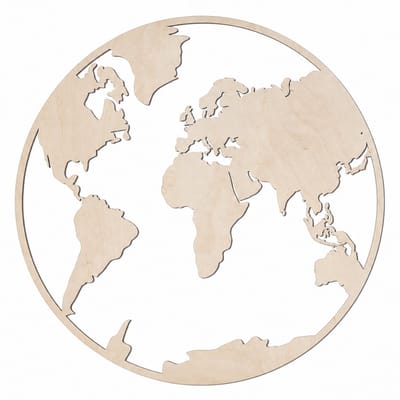 Houten wanddecoratie - Wooden wall decoration | Wereldkaart - wereldbol 70 x 70cm World map - earth globe | Licht hout - Natural wood | Muurdecoratie - Wall art - Wandfiguur - Landen Echt Hout - Real Wood - Rond