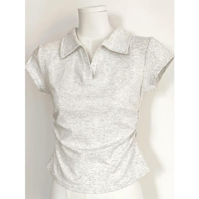 Zomer Pure Stijl Slank en Slank Schouder Revers Korte Mouw T-shirt voor Dames Design Kleine Top XL white