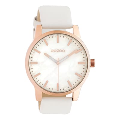 OOZOO Timepieces - Rosé goudkleurige horloge met witte leren band - C10725