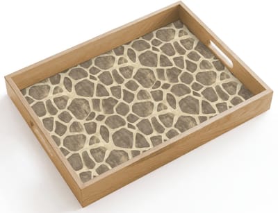 Dienblad hout 40x30 cm - Schootdienblad - Giraf - Patroon - Beige - Bruin - Borrelplank rechthoek - Plateau dienbladen