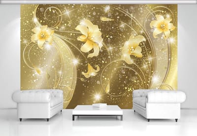 Floral Abstract Gold Yellow Photo Wallcovering