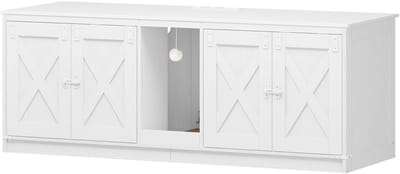 NordHaus Kattenkast - Verborgen Kattenbak Meubel - Kattenhuis voor 2 Katten - USB & Stopcontacten - Wit 140 cm
