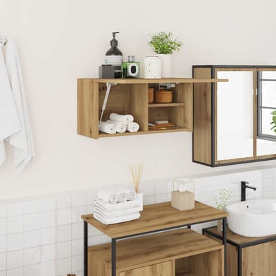 vidaXL - Badkamerwandkast - 60x25x30 - cm - bewerkt - hout - artisanaal - eikenkleur