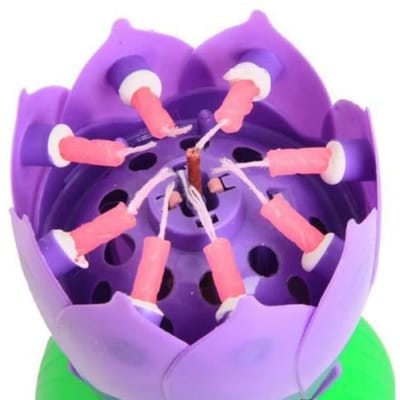B600422-Verjaardagskaars Lotusbloem Draaiend Muziek Decoratie Taart Feest Kleur Paars