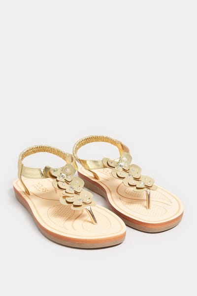 Yours Teensandalen Met Vlinders En Sierdiamantjes In Een Extra Brede Pasvorm In Goudsize 38EEE