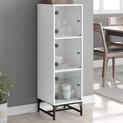 vidaXL - Hoge - kast - met - glazen - deuren - 35x37x120 - cm - wit