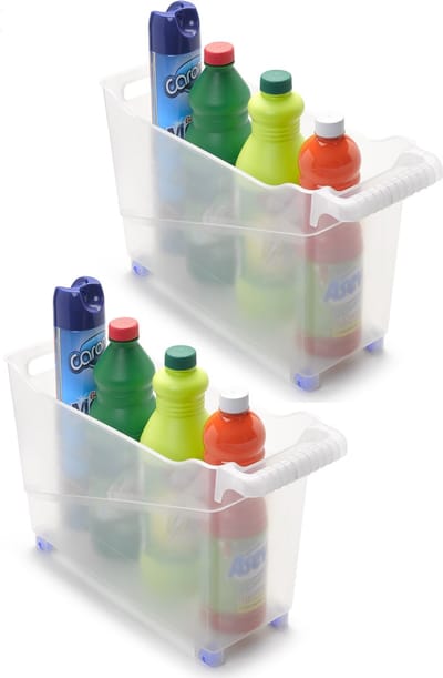 PlasticForte keuken trolley - Set van 2x stuks - transparant - op wieltjes - L45 x B17 x H29 cm - Kunststof - Voorraad / opberg boxen/bakken