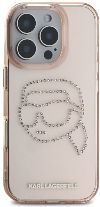 Karl Lagerfeld IML Rhinestones Karl Head - iPhone 16 Pro Hoesje - Roze - Luxe - Bescherming
