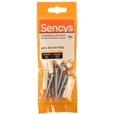 Sencys Plug Voor Beton Nylon - Diam. 8x40mm - 10 Stuks