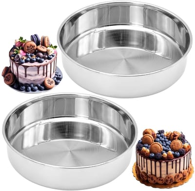 Dailygoods- Bakvormen 16 cm rond - Ronde Taartvorm - Roestvrij Stalen Bakplaat - Set van 2 - Vervormingsbestendig - Perfect voor Cake/Brownie