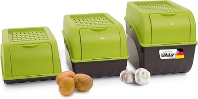 Aardappelbewaardozen set | 3,5L + 5L + 9L | GROEN | Aardappeldozen | Stapelbare groentekisten Uienkisten Aardappelmanden Fruitcontainers Aardappelkratten Voedselbewaarbakken