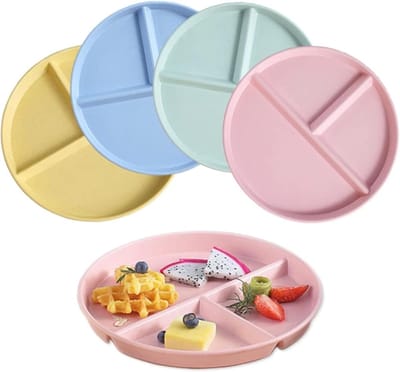 Gedeelde Borden Set - Onbreekbaar Gescheiden Bord - 4 Stuks 23cm - Voedselveilig PP Materiaal - Voor Familie Maaltijden en Dieet - Neutrale Kleuren