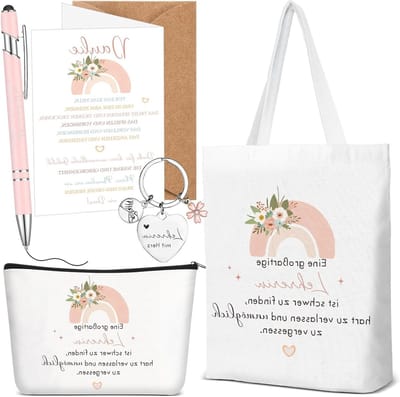 5 Stuks Bedankcadeau voor de Leraar - Katoenen Tas, Sleutelhanger, Balpen en Afscheidscadeau met Envelop en Bedankkaartje