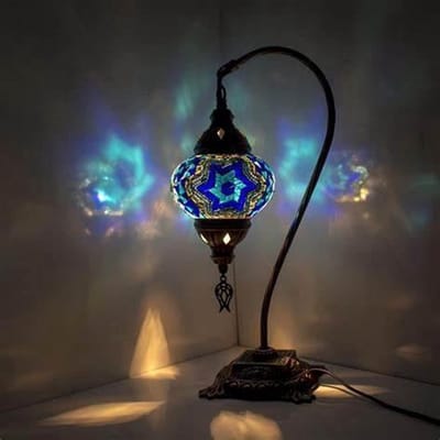 Turkse lamp - oosters mozaïek model 45 cm - 1 stuk - blauw glas bol