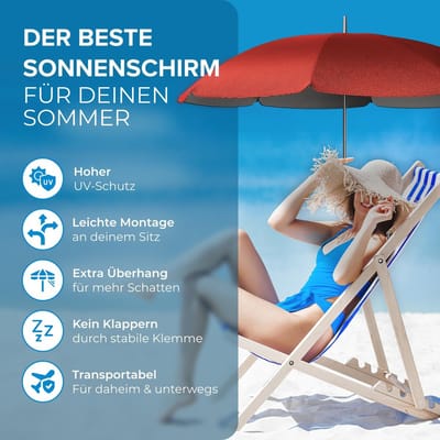 Stoelparasol 120 cm Koepelmaat – Universele Klem, 360° Verstelbaar, UV50+ Bescherming, Compact & Lichtgewicht voor Camping, Strand & Balkon – Laura
