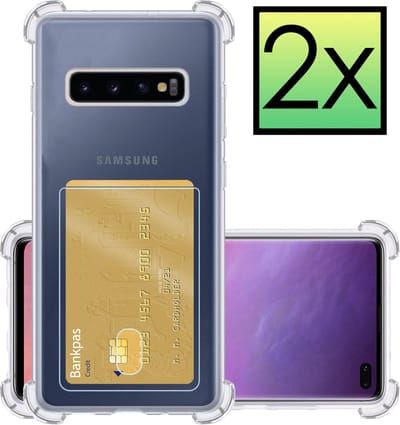 Hoesje - 2 Stuks - Geschikt voor Samsung Galaxy S10 - Met Pashouder en Kaarthouder - Telefoon Hoes Shockproof - Siliconen Case - Back Cover - Shock Proof - Pasjes Houder - Transparant