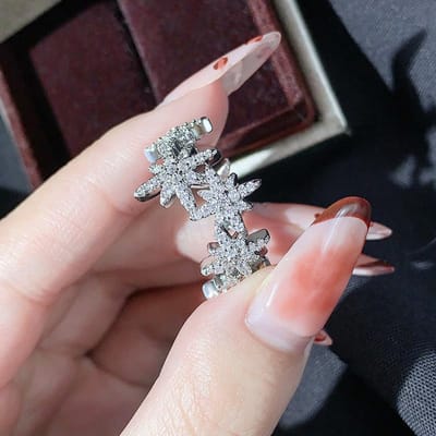 Luxe Volledige Diamant Zeshoekige Ster Niche Ontwerp Ring Koude Stijl Wind Rijst Karakter Hoge Eind Gevoel Ring Wijzervinger Ring No. 10 gray