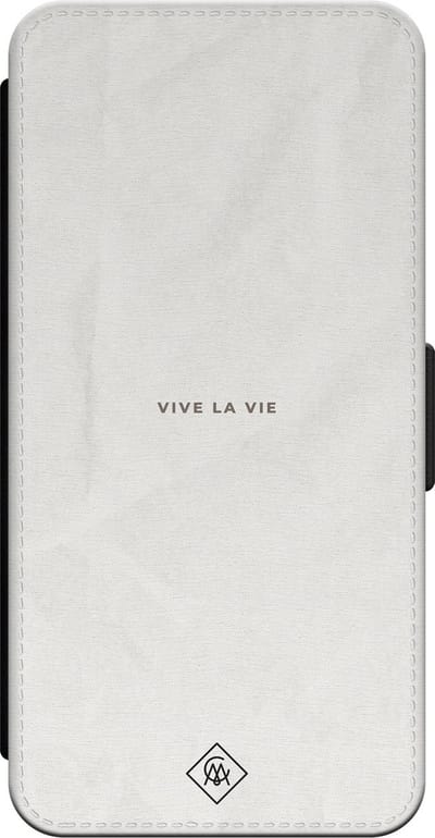 Casimoda® bookcase - Geschikt voor iPhone 16 - Hoesje met pasjeshouder - Vive La Vie - Grijs - Kunstleer