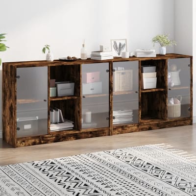 vidaXL - Boekenkast - met - deuren - 204x37x75 - cm - hout - gerookt - eikenkleurig
