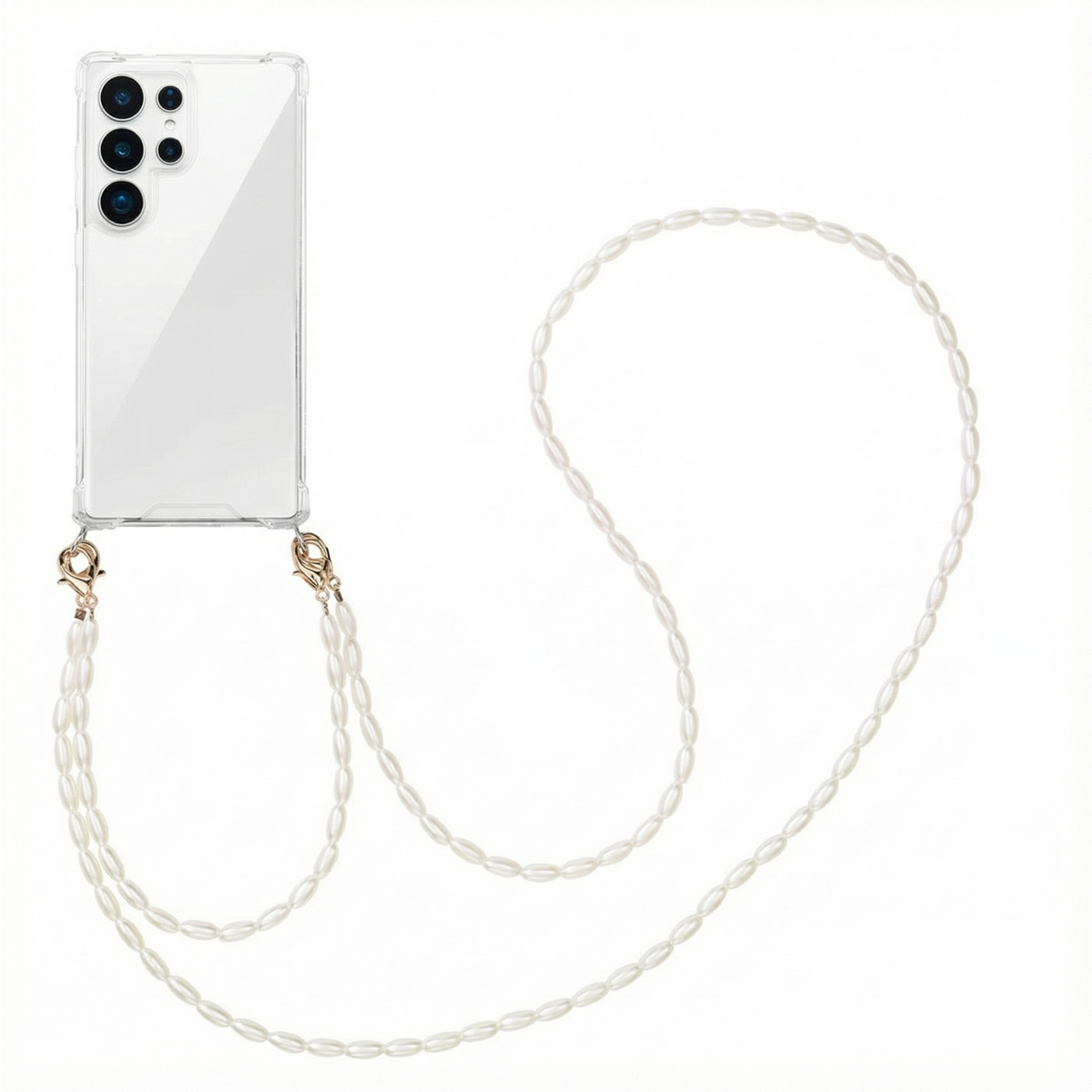 imoshion Hoesje - Geschikt voor Samsung Galaxy S25 Ultra - Backcover met koord + armband - Parels - Transparant