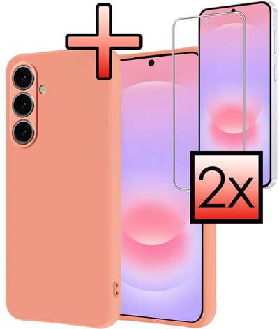 Hoesje - Met 2x Screenprotector - Geschikt voor Samsung Galaxy A37 - Sterk & Shockproof - Back Cover - Siliconen Case - Telefoon Hoes - Perzik