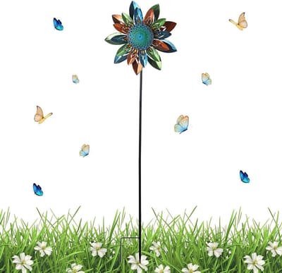 Tuinwindspinner - Windmolen decoratie - Buitenruimte verfraaien - Handbeschilderd ontwerp - 122 cm hoog - Zonnebloem