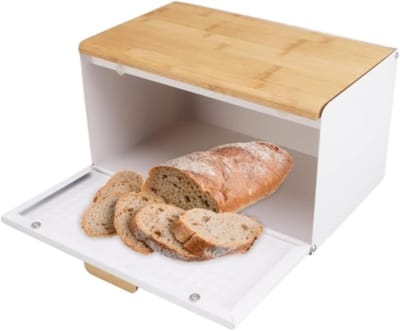 Grote broodtrommel - Broodbak keuken - Brood vers houden - Bovendeksel vintage - 35.5x21.5cm - Wit