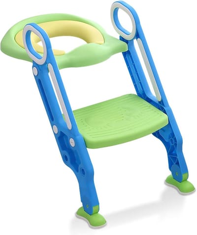 Potjestrainer met Trap - Kinderpotje Toilet Oefenstoel - Zindelijkheidstraining Kind - In Hoogte Verstelbaar - Tot 75 kg - Blauw Groen