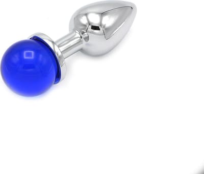 Kiotos - Aluminium Buttplug Met Glinsterende Ronde Siersteen - Blauw