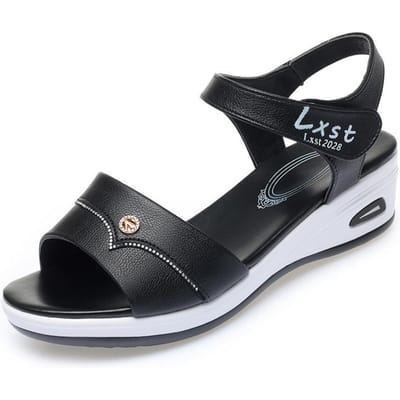 Comfortabele Dames Ademende Sleehak Zomer Open Teen Sandalen Platform Zacht Leer Zachte Zool Gladiator Elegante Casual Schoenen 36 black