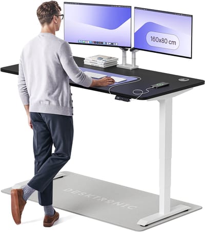 Desktronic HomePro Zit-sta Bureau Elektrisch In Hoogte Verstelbaar, 160x80cm Wit/Zwart, Stille Dubbele Motor, Hoogte 62-126cm