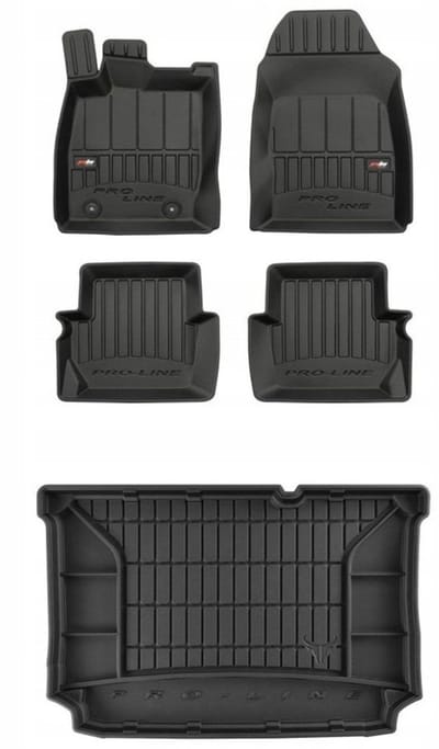 Frogum ProLine Complete Set: Luxe Rubberen Automatten + Kofferbakmat - Geschikt voor Ford Fiesta Mk8 vanaf 2017-2022 - 5-deurs - Perfecte Pasvorm - Geurloos TPE - Zwart