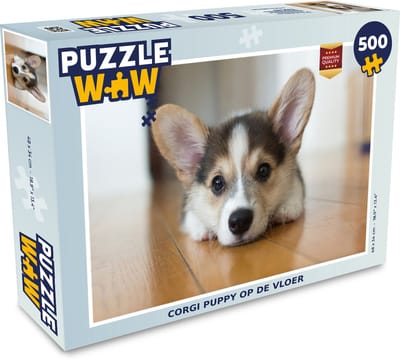 Puzzel Corgi puppy op de vloer - Legpuzzel - Puzzel 500 stukjes