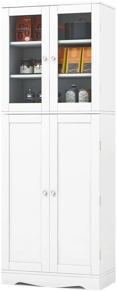 uJOY Houten keukenkast - Hoge kast met glazen deuren - Kantelbescherming - 60x31,5x161,5cm - Veel opbergruimte - Keukenkast organizer