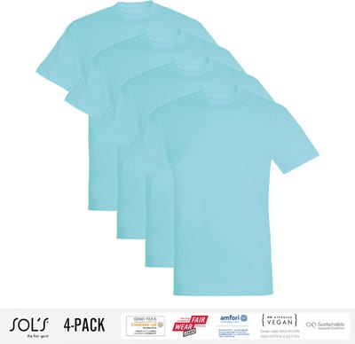 4 Pack Sol's Heren T-Shirt 100% biologisch katoen Ronde hals Atoll Maat S