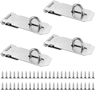 Dailygoods- Hangslot 4 Stuks - Roestvrij Staal - Vergrendeling voor Tuindeuren - Inclusief 36 Schroeven - Duurzaam en Schokbestendig - Eenvoudige Installatie - Deurslot