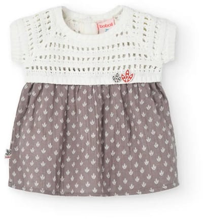 Boboli Knitwear Combined Korte Mouw Jurk Wit,Grijs 6 Months Meisje