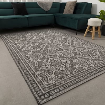 Vloerkleed Buiten - Buitenkleed Laagpolig Grijs Vloerkleed Koho Outdoor Tapijt - 140x200cm- Modern - Woonkamer - Salon - Slaapkamer - Eetkamer