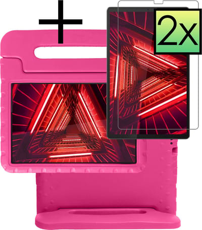 Hoes - Geschikt voor Lenovo Tab M10 FHD Plus (2e / 2nd Generatie) - Met 2x Screenprotector - Kinderhoes Shockproof Bumper - Kidsproof Case - Tablet Hoesje - Kinder Cover - Roze