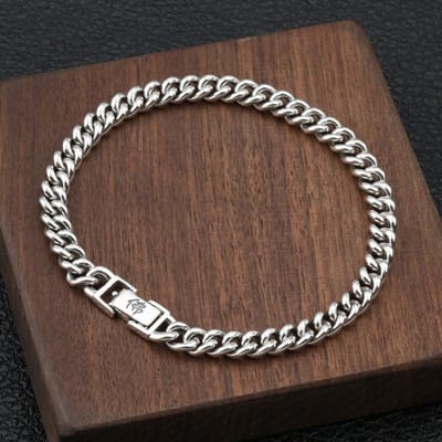 S925 Sterling Zilver Persoonlijkheid Sieraden Thais Zilver Populair Eenvoudig Boeddha Woord Zes-karakter Mantra Glanzende Heren Dunne Armband brown